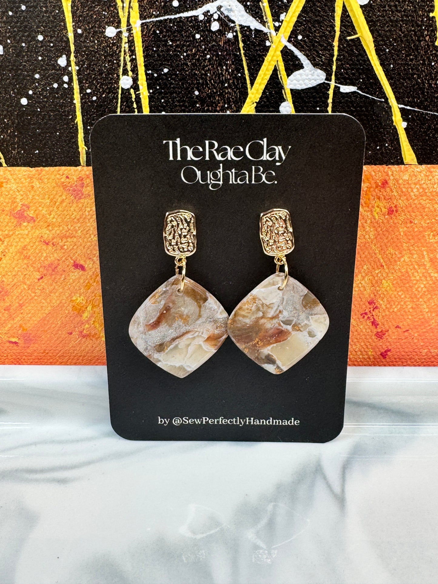 "Neutral Stone 1" Handmade Polymer Clay Earrings