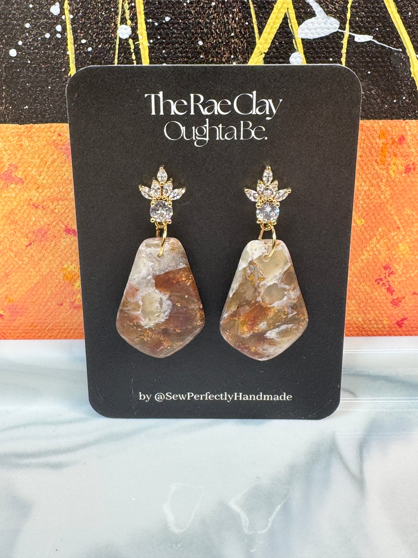 "Neutral Stone 2" Handmade Polymer Clay Earrings