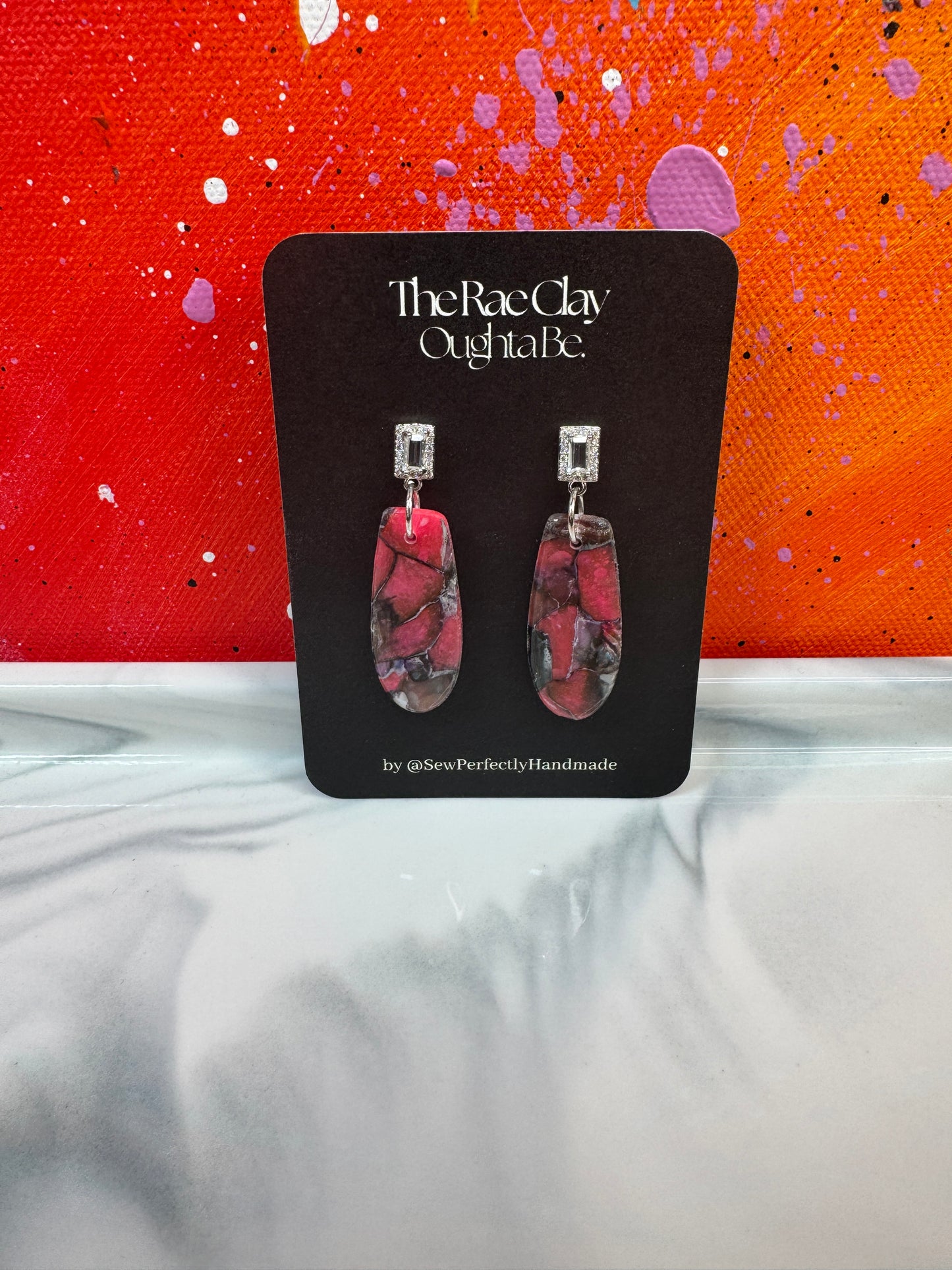 "Bright Red Pink 1" Handmade Polymer Clay Earrings