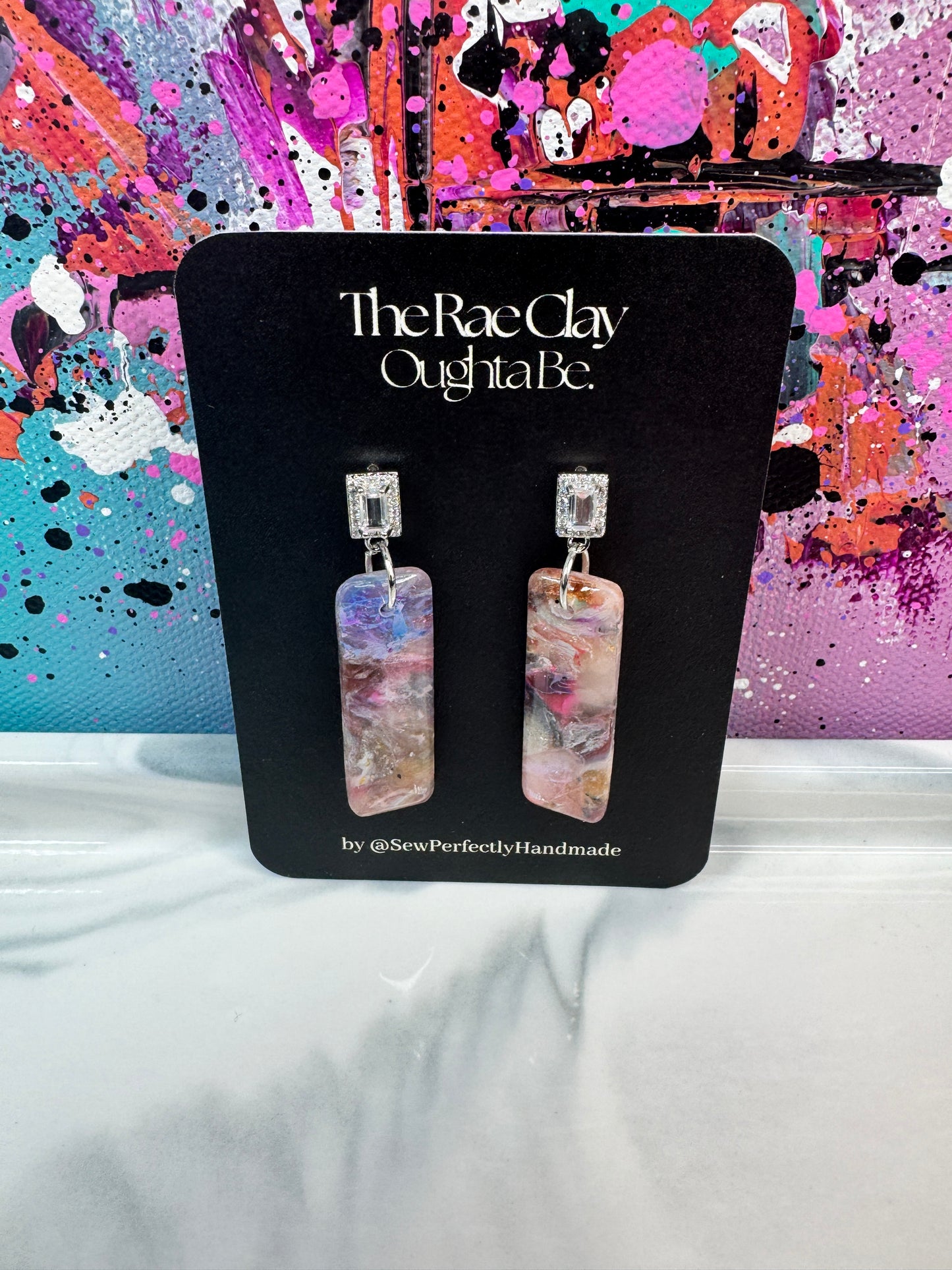 "Pink Scene 1" Handmade Polymer Clay Earrings