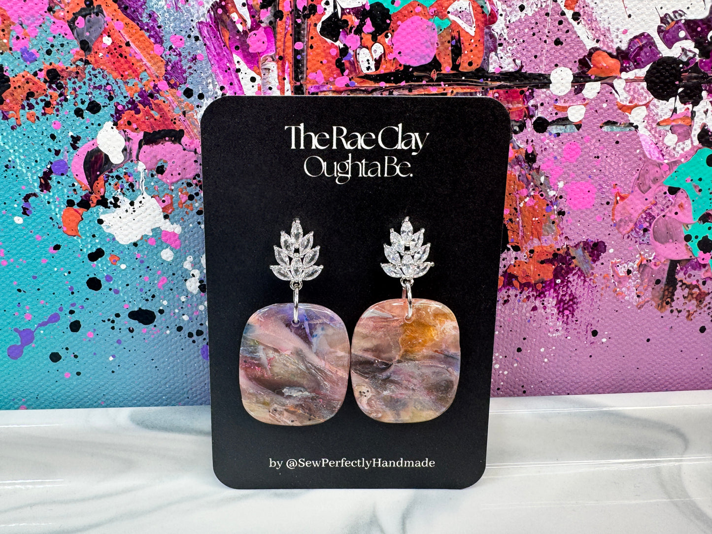 "Pink Scene 3" Handmade Polymer Clay Earrings