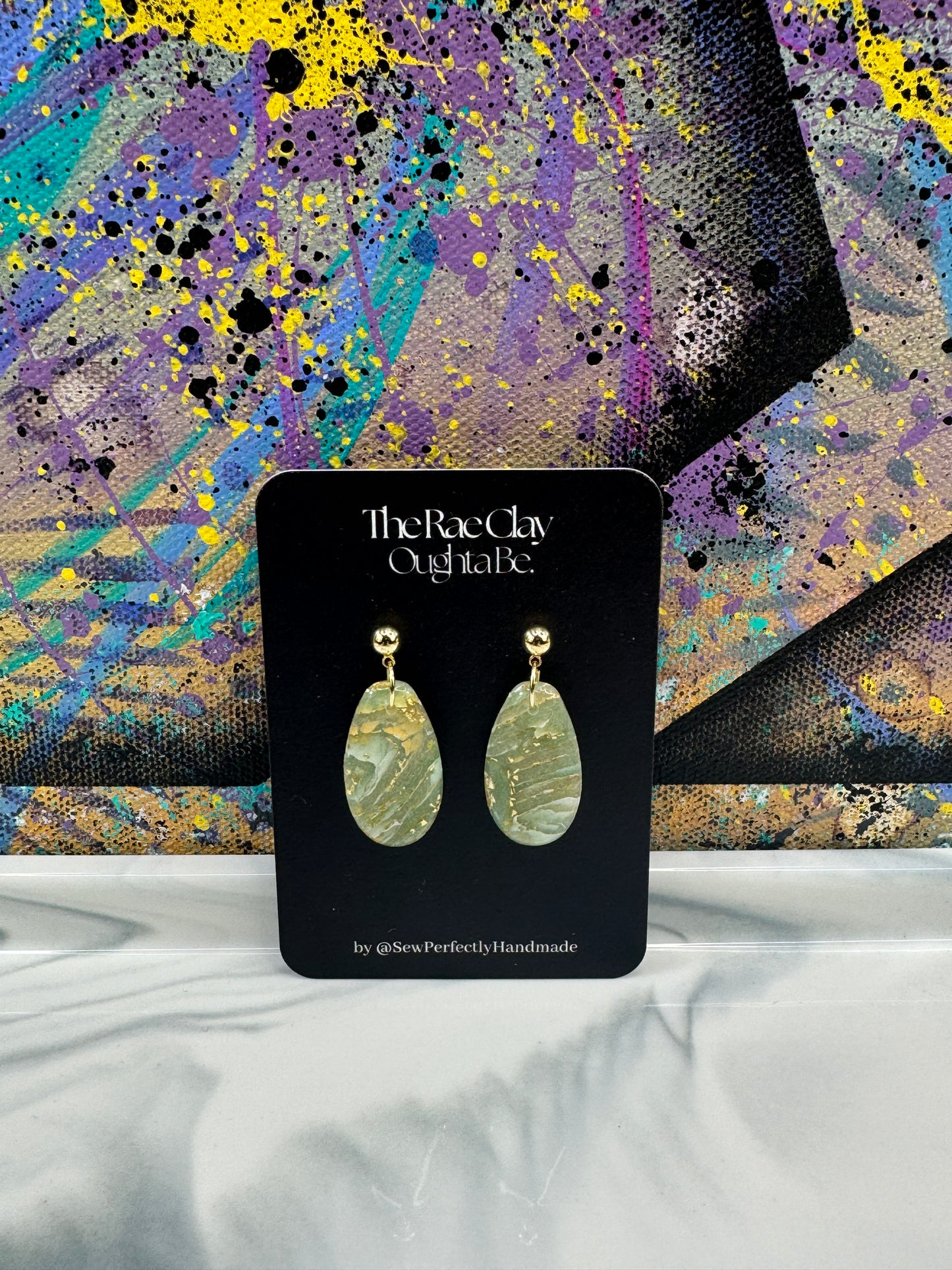 "Green Agate 1" Handmade Polymer Clay Earrings