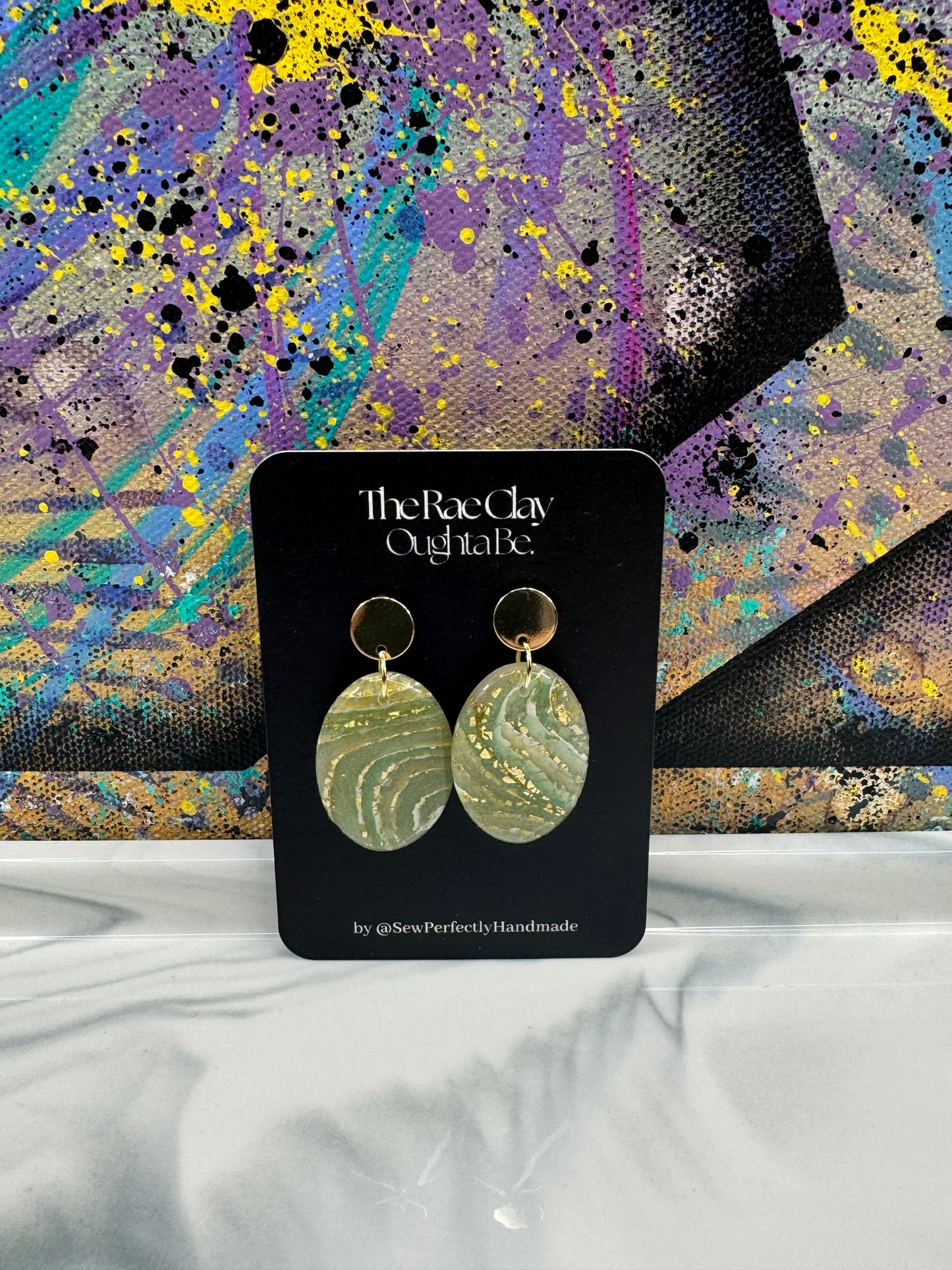 "Green Agate 6" Handmade Polymer Clay Earrings