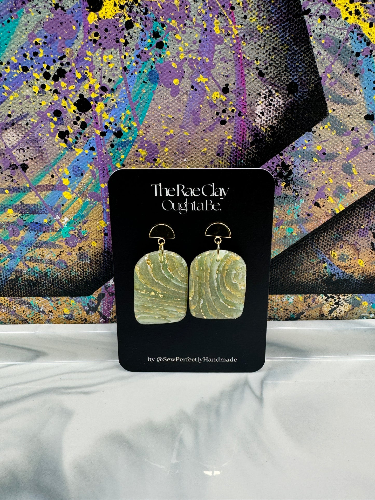 "Green Agate 5" Handmade Polymer Clay Earrings