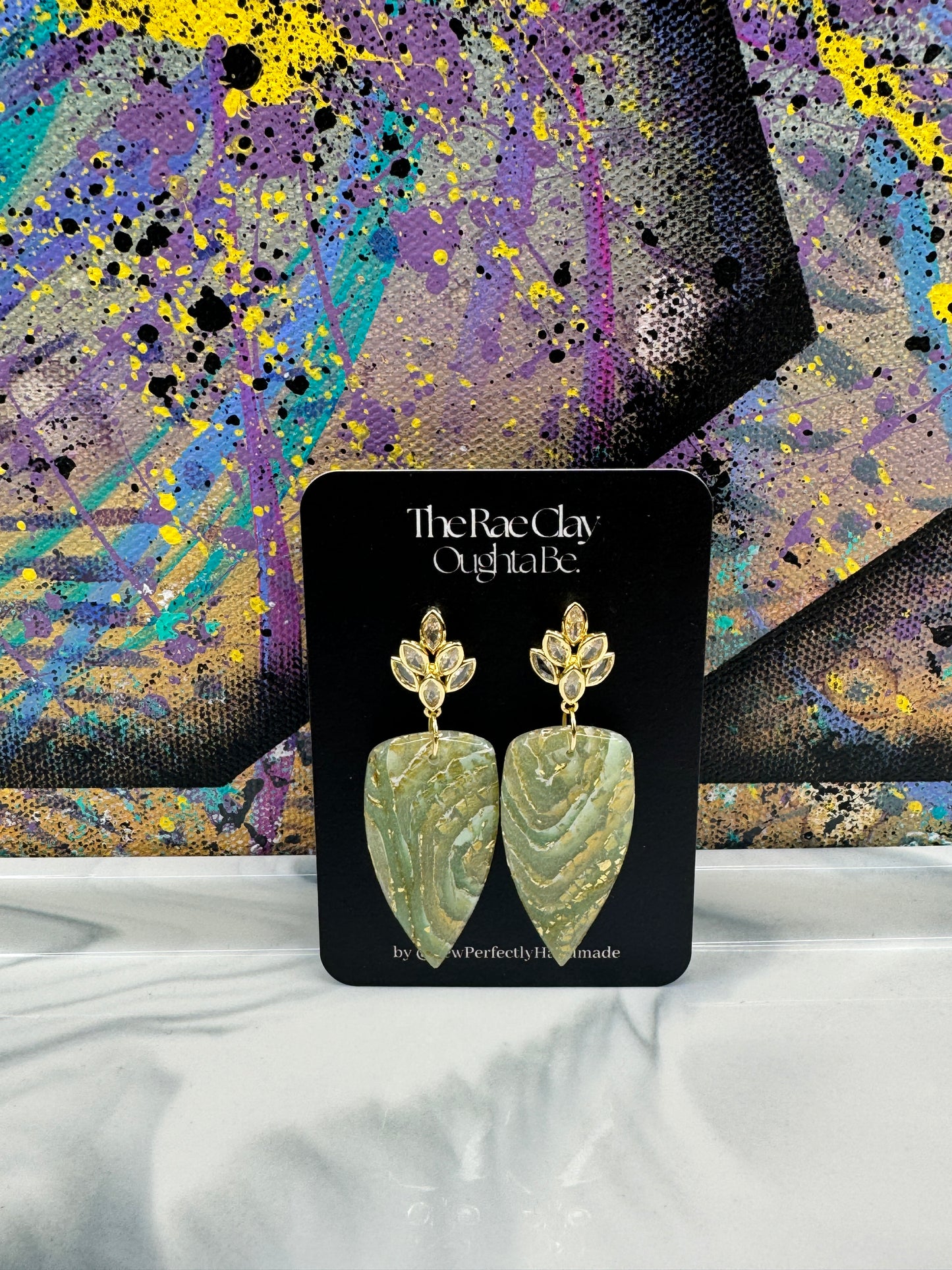 "Green Agate 9" Handmade Polymer Clay Earrings