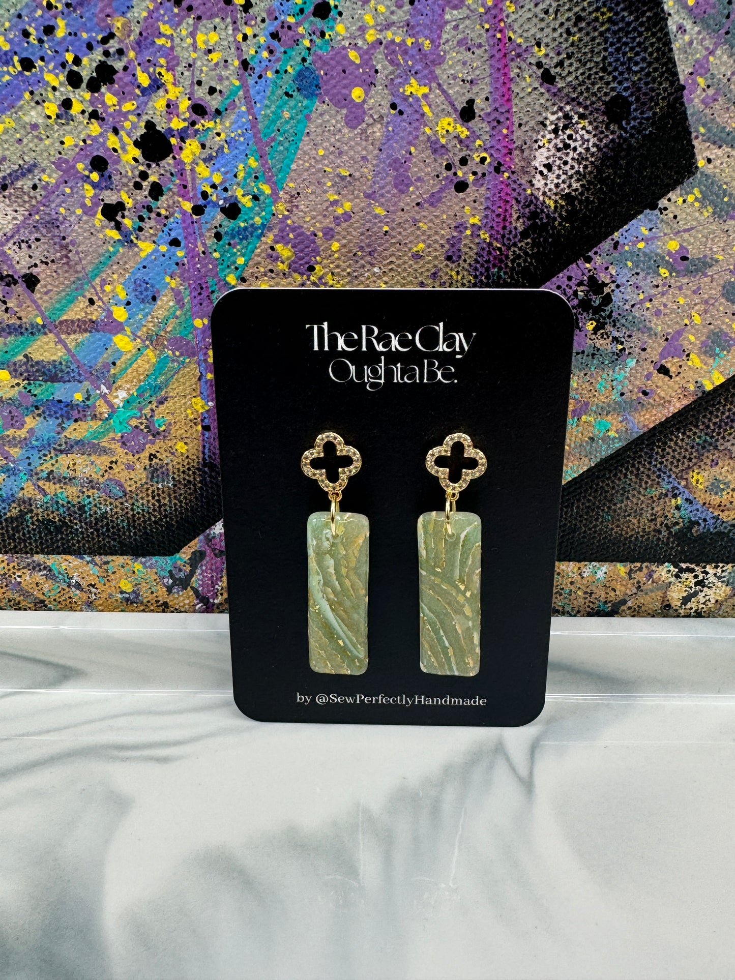 "Green Agate 2" Handmade Polymer Clay Earrings