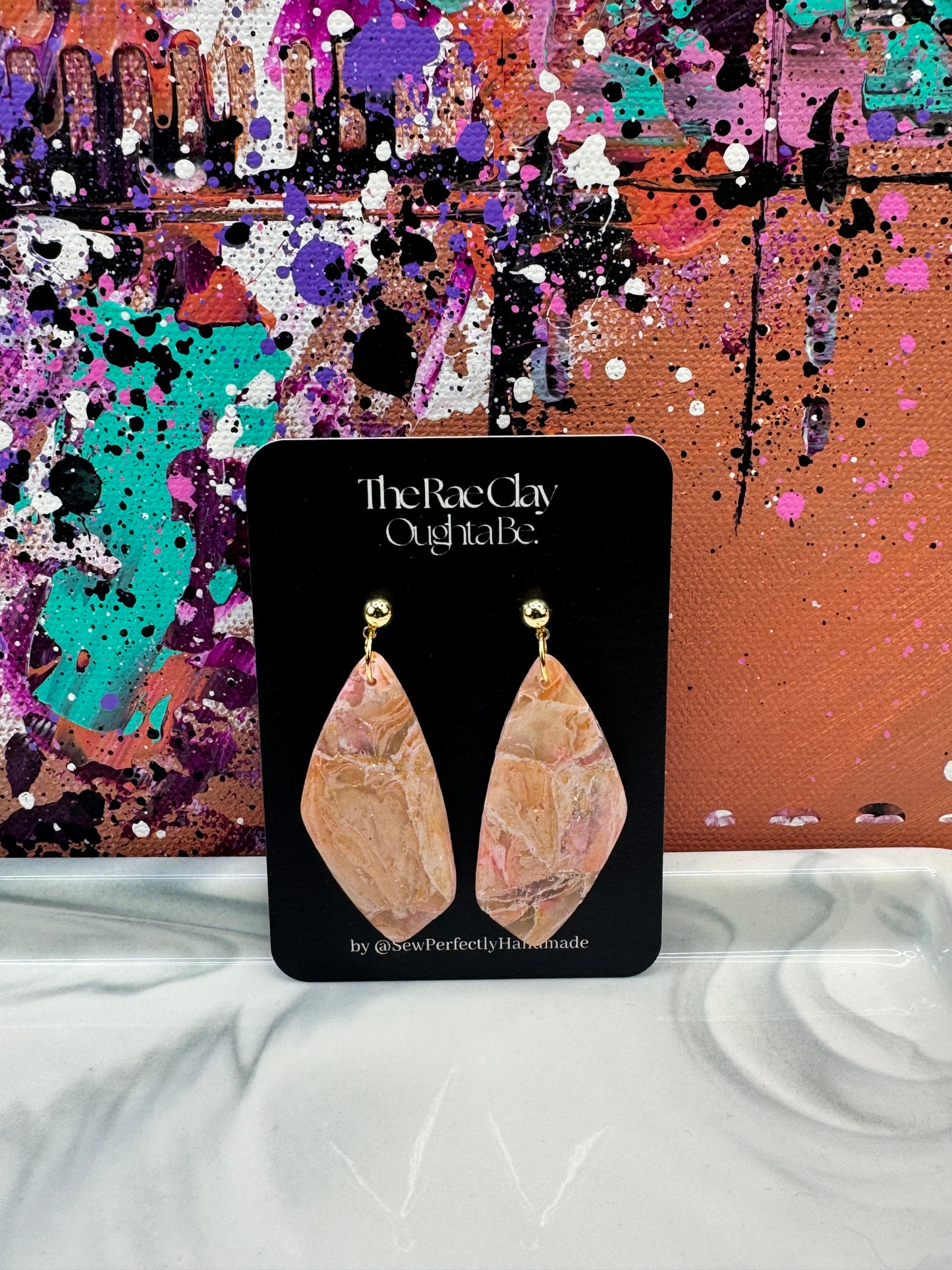 "Peach Stone 1" Handmade Polymer Clay Earrings