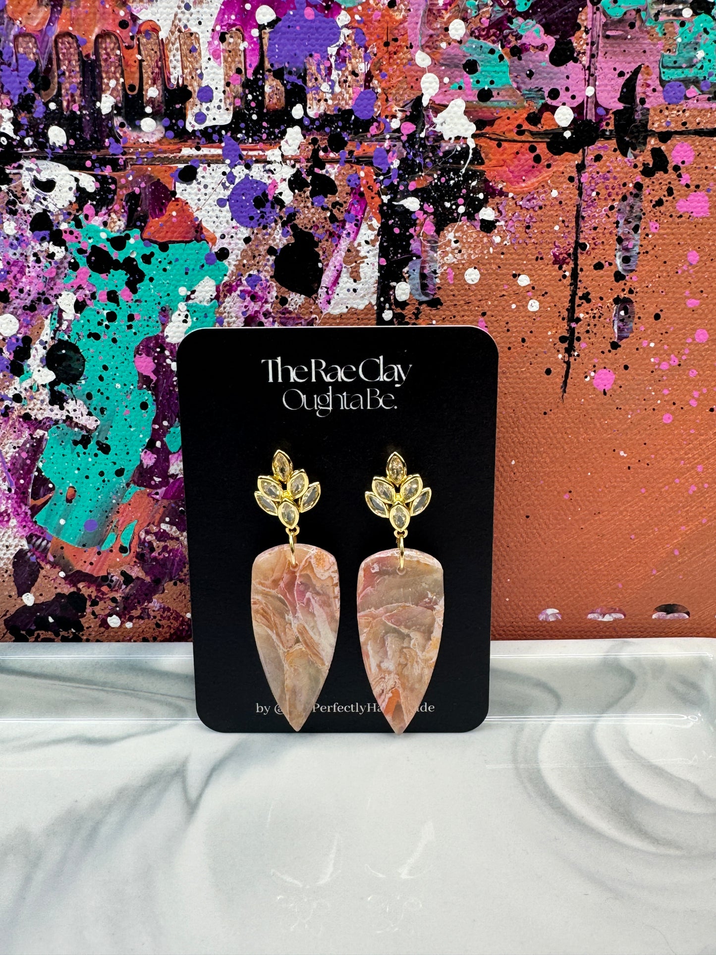 "Peach Stone 2" Handmade Polymer Clay Earrings