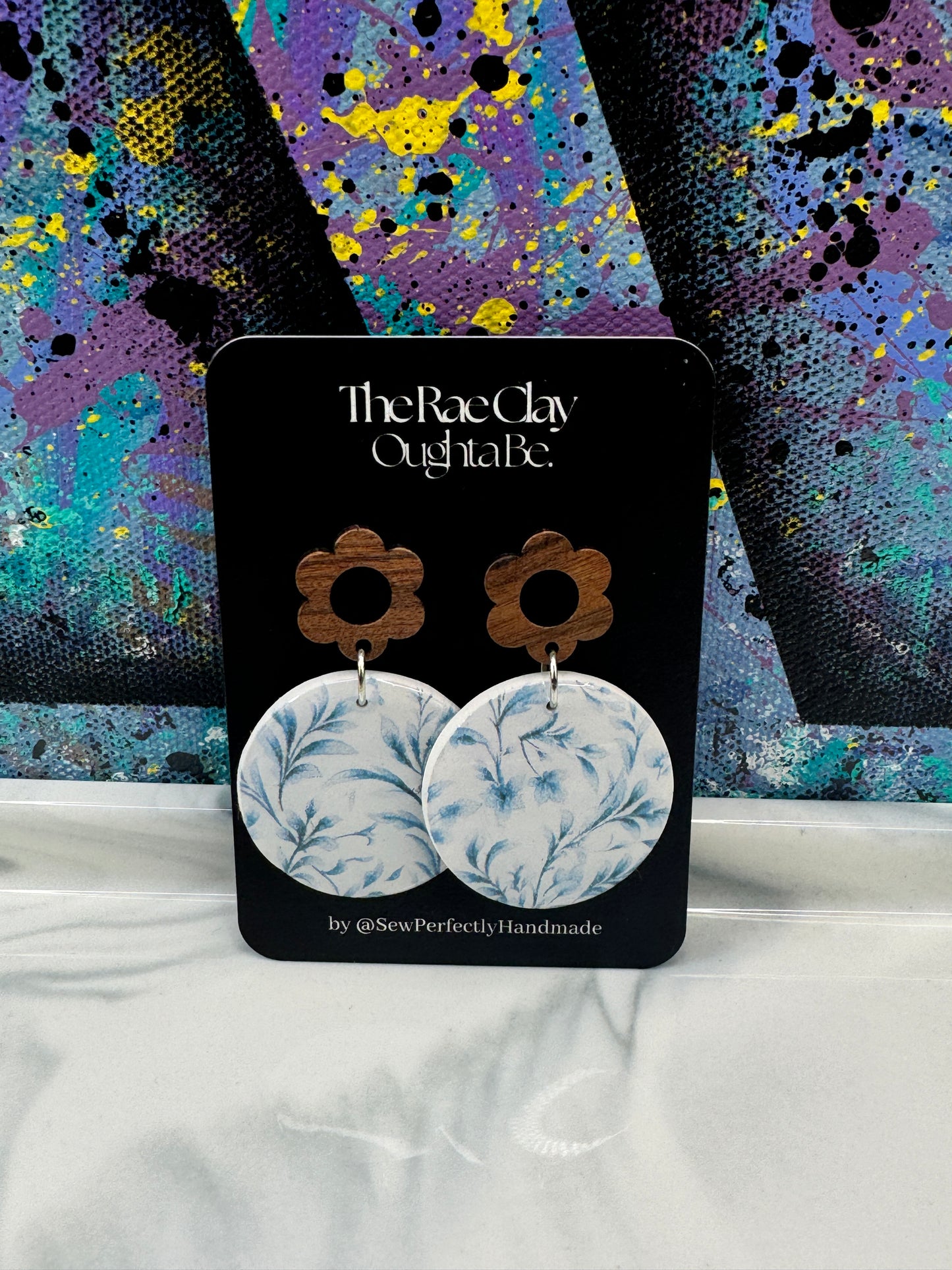 "Blue Floral 3" Handmade Polymer Clay Earrings