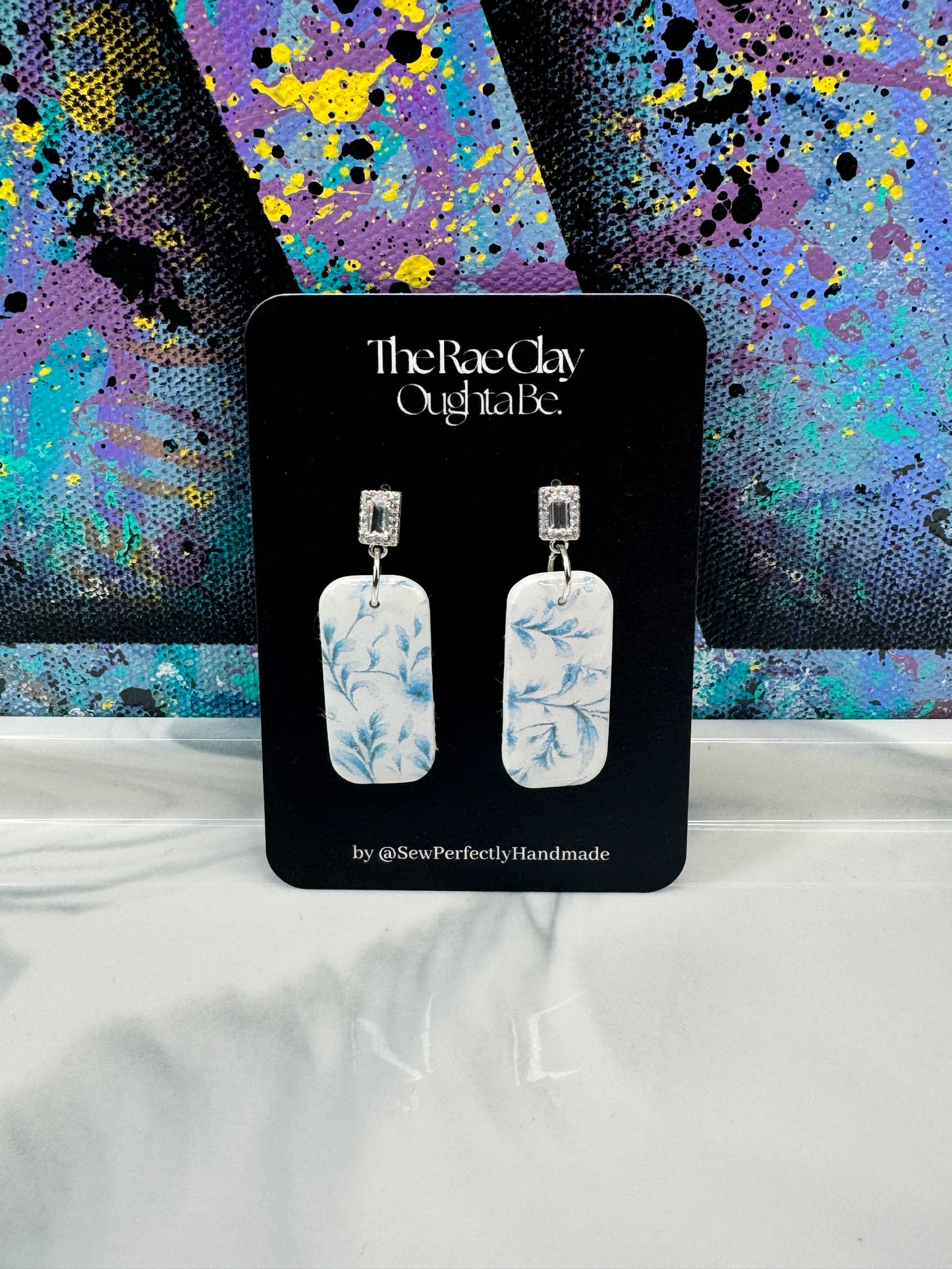 "Blue Floral 2" Handmade Polymer Clay Earrings