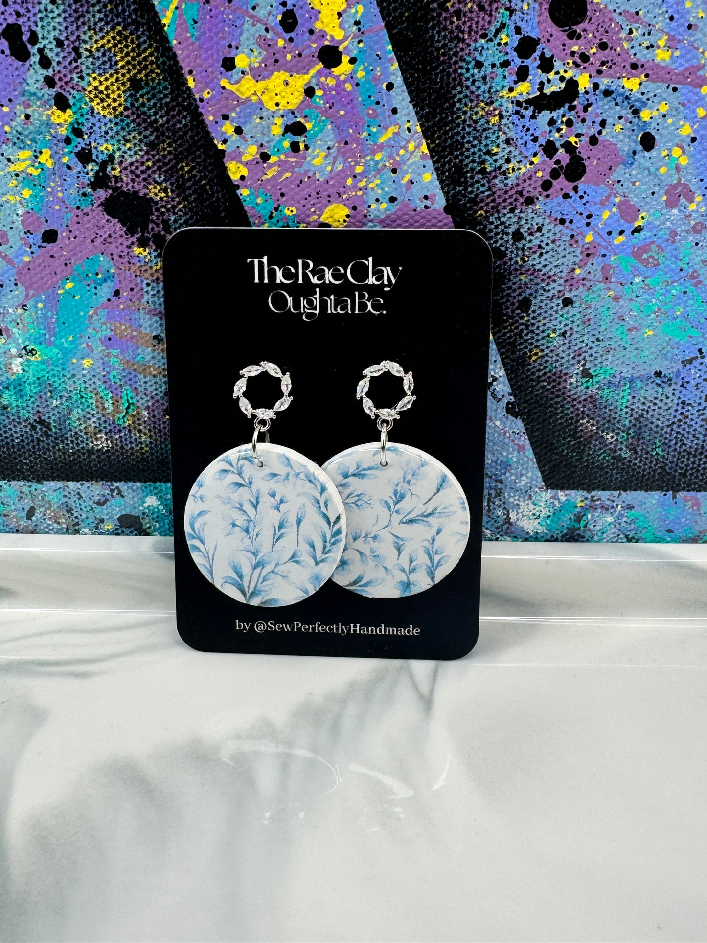 "Blue Floral 4" Handmade Polymer Clay Earrings