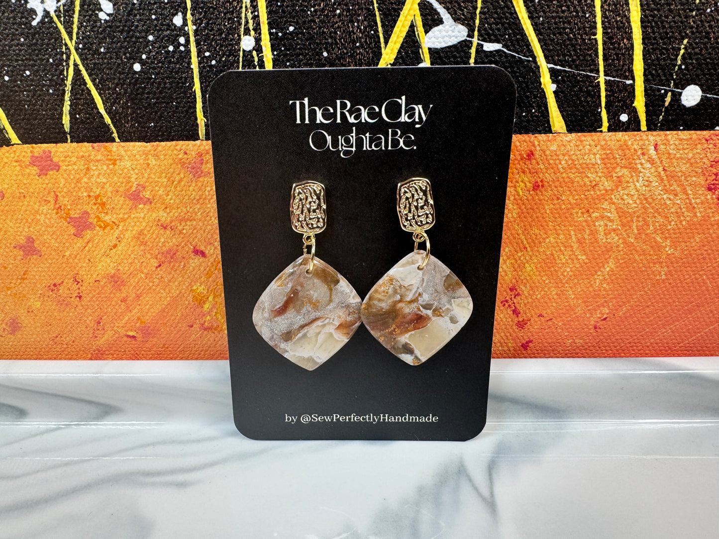 "Neutral Stone 1" Handmade Polymer Clay Earrings