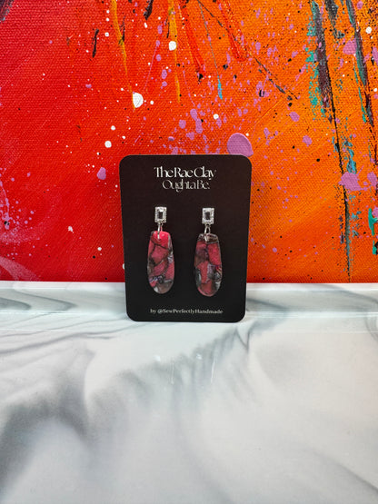 "Bright Red Pink 1" Handmade Polymer Clay Earrings