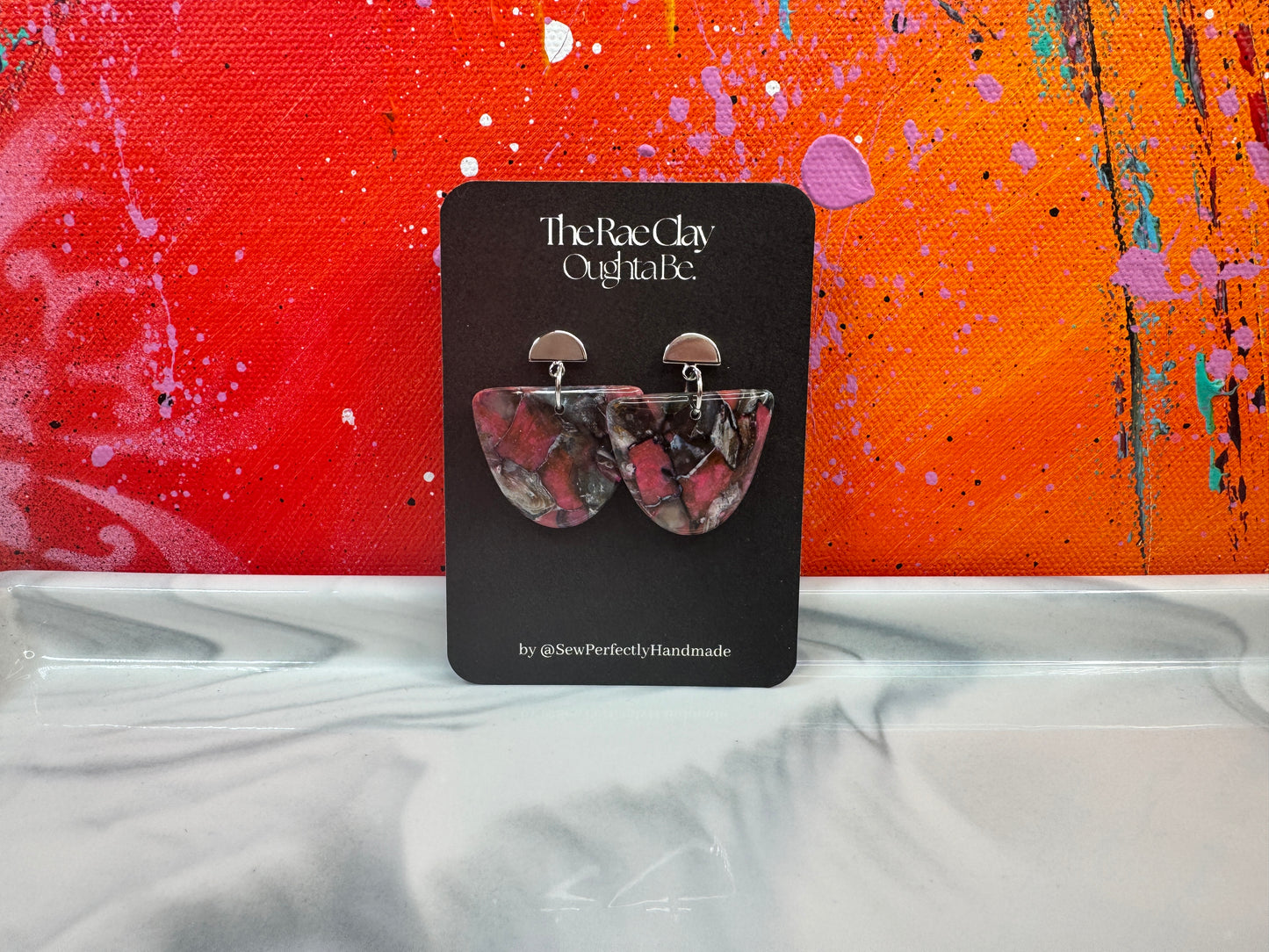 "Bright Red Pink 2" Handmade Polymer Clay Earrings