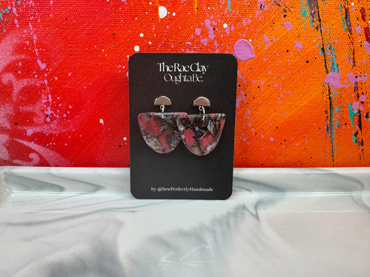 "Bright Red Pink 2" Handmade Polymer Clay Earrings