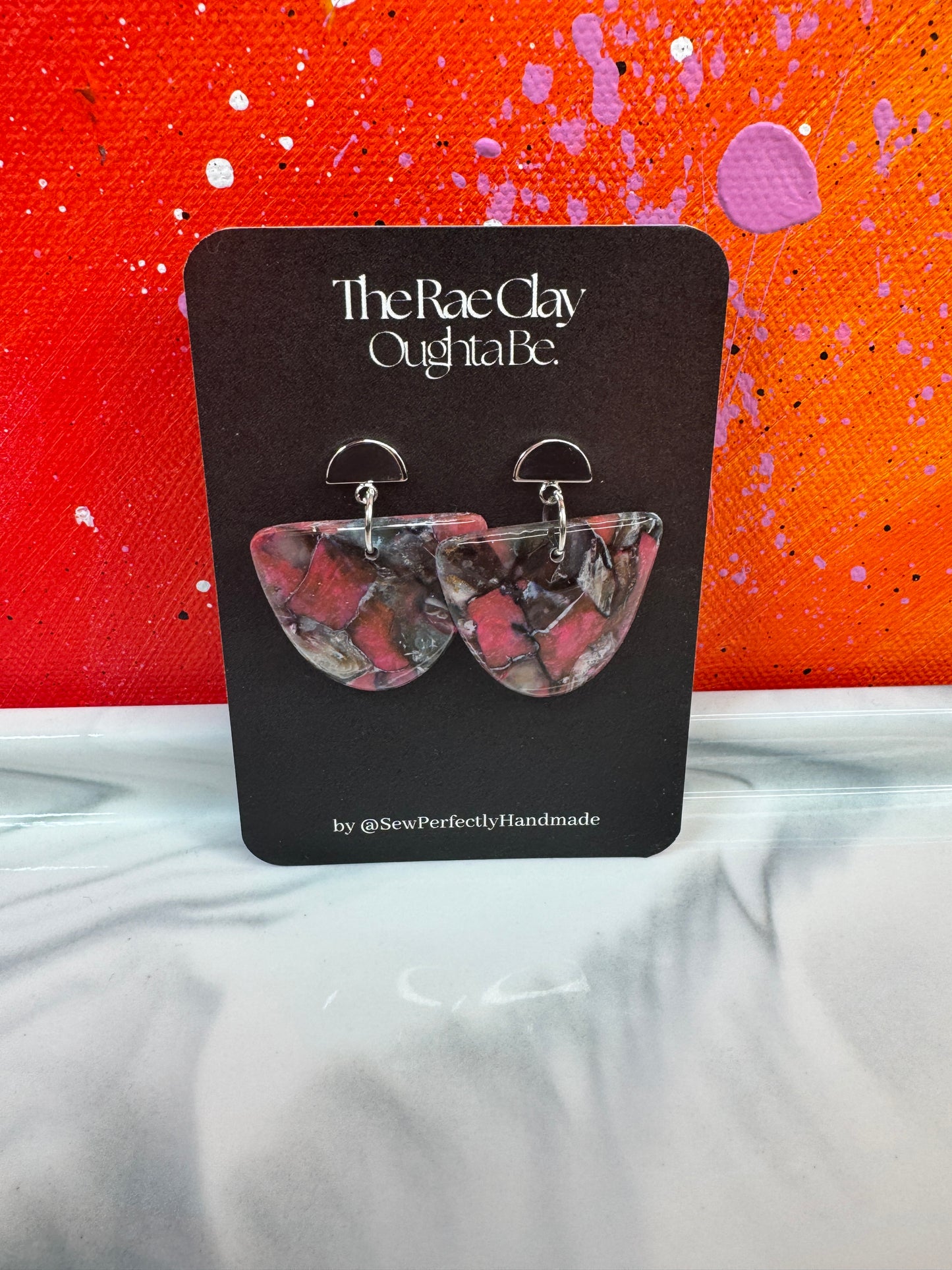 "Bright Red Pink 2" Handmade Polymer Clay Earrings