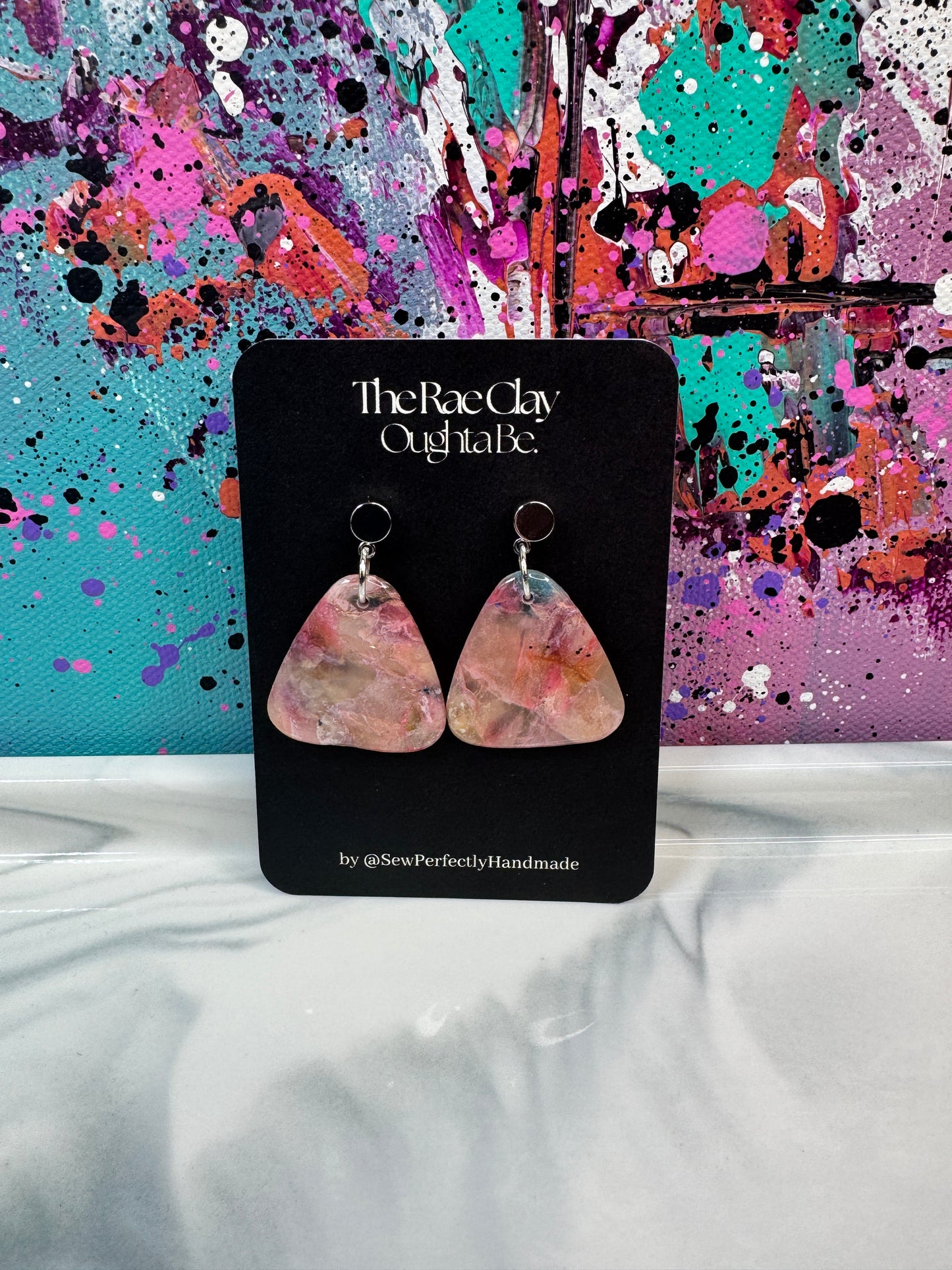 "Pink Scene 2" Handmade Polymer Clay Earrings