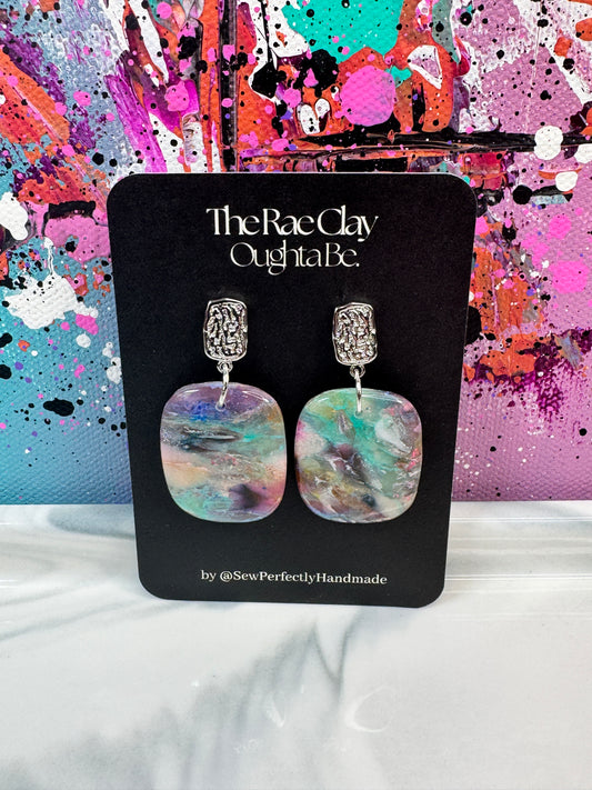 "Shades of Teal 4" Handmade Polymer Clay Earrings
