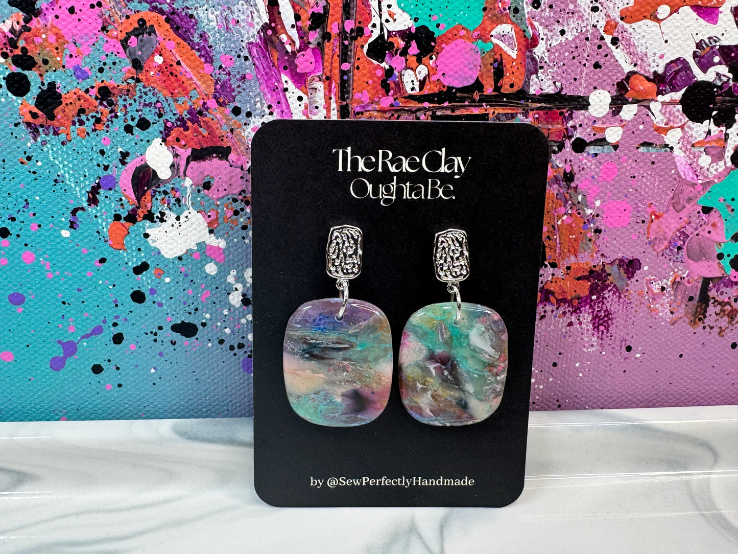 "Shades of Teal 4" Handmade Polymer Clay Earrings