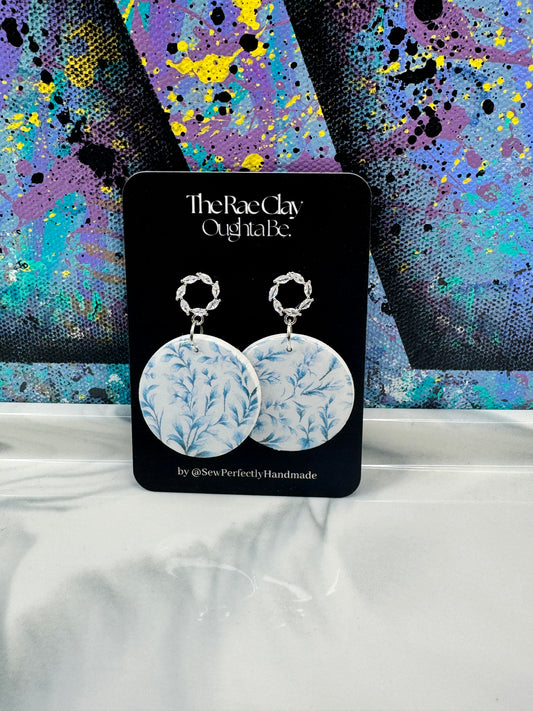 "Blue Floral 4" Handmade Polymer Clay Earrings